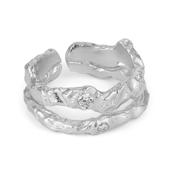 Dobbelt foil Ring med zirkoner sølvbelagt