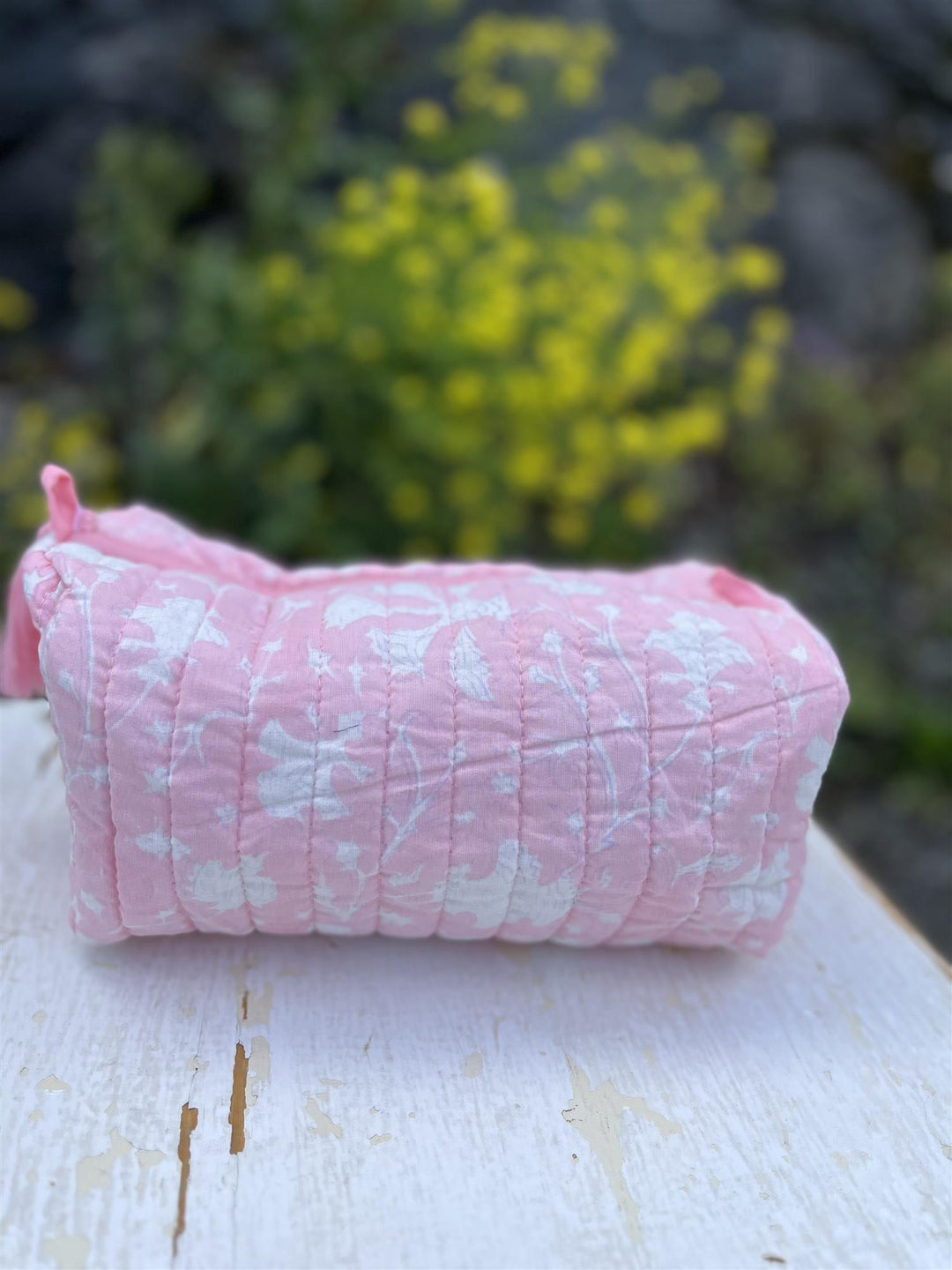 Toalettmappe blokktrykket new pink print