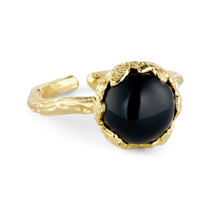 Foil ring black onyz gullforgylt quarts