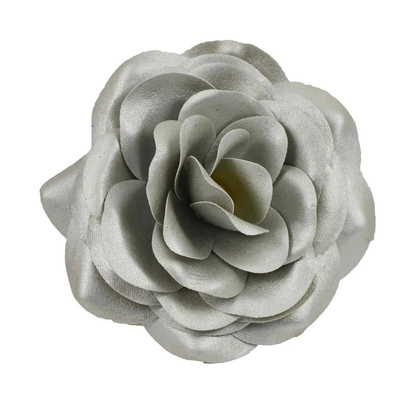 Stor rose til hår skinn silver