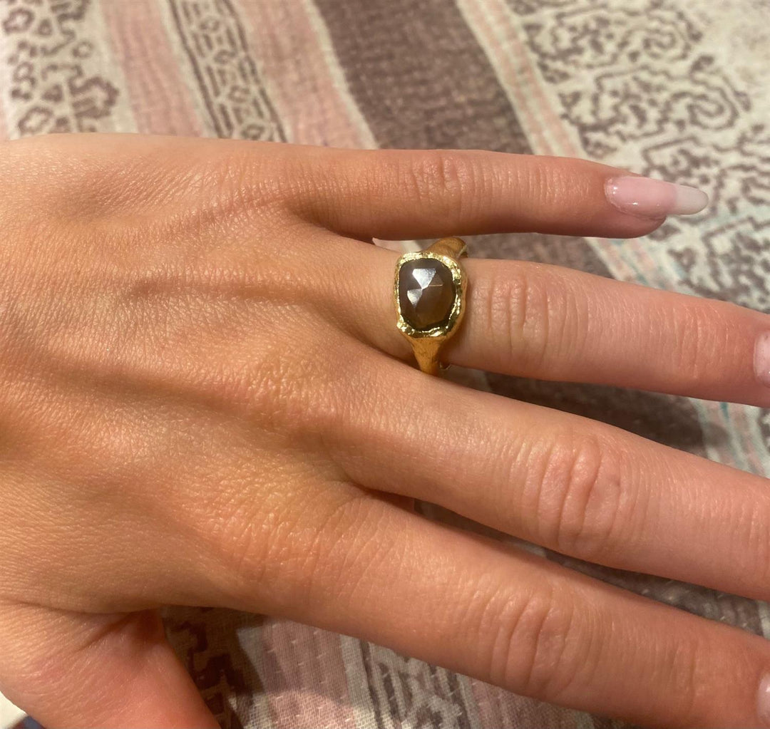 Ring smoky quarts forgylt