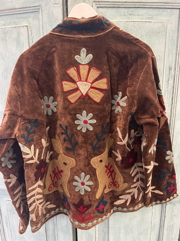 Anouska jakke velur med broderier brun