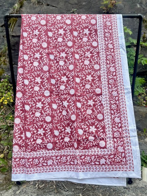 Duk 150 x 250 cm blokktrykket plomme