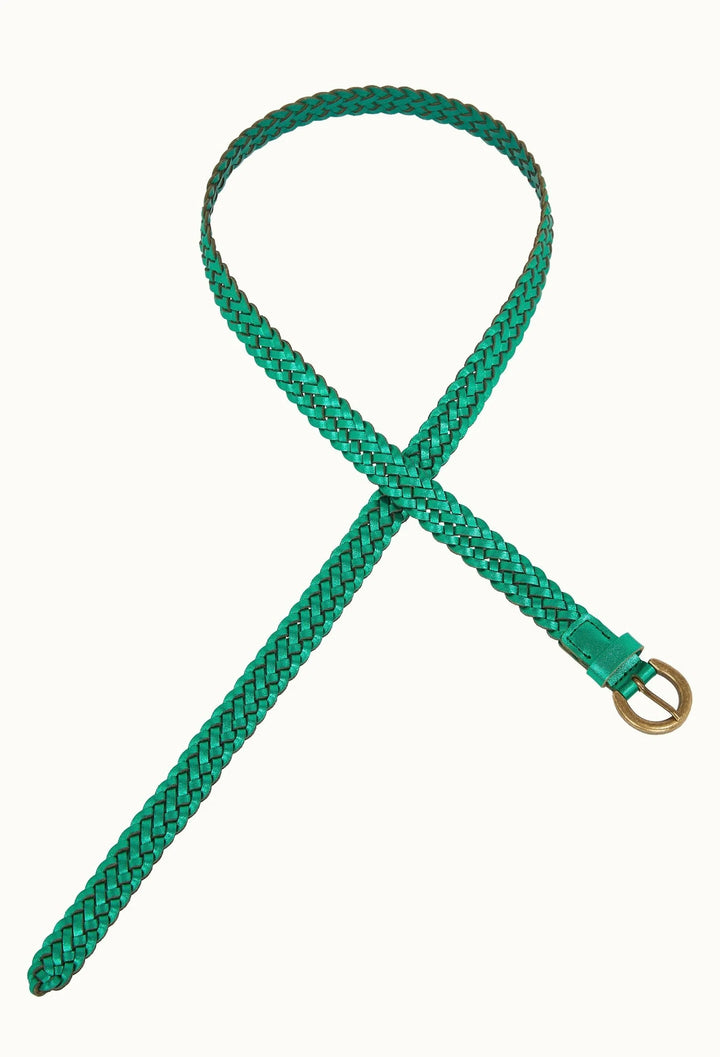 Flettet glitter skinnbelte cameo green 95 cm