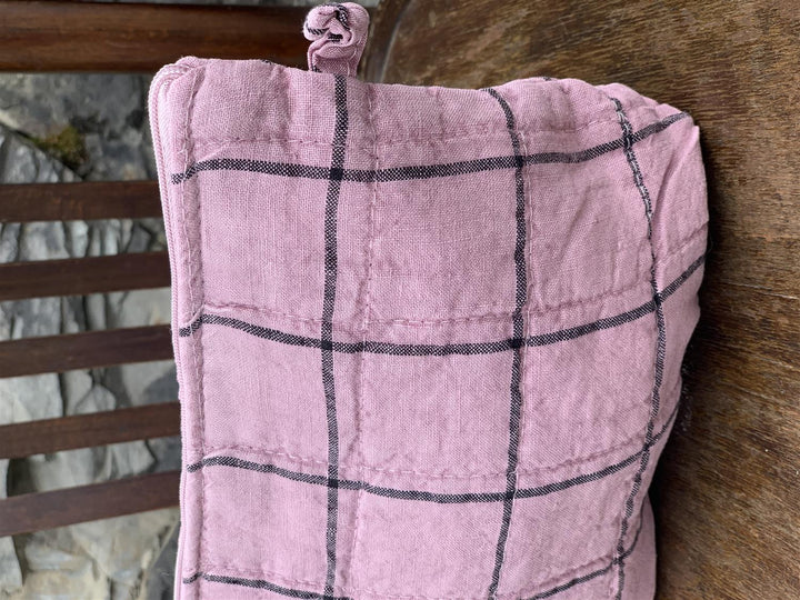 Toalettmappe 100% lin rutet old rose