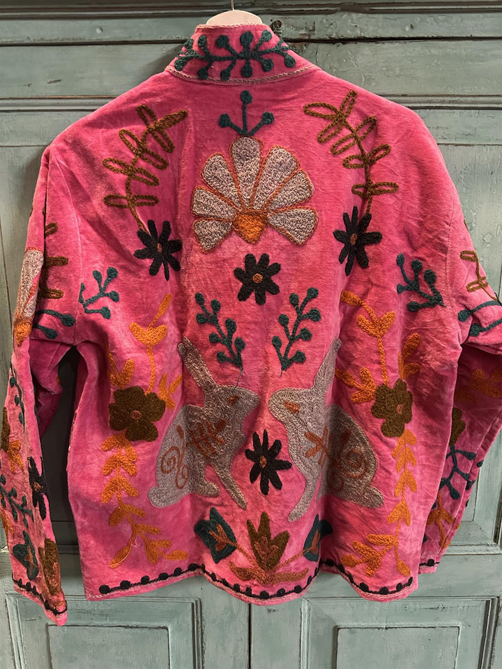 Anouska jakke velur med broderier pink