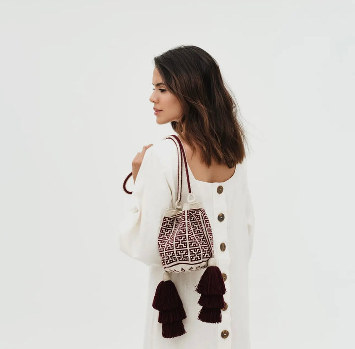 Granada Wayuu bag red wine/ beige