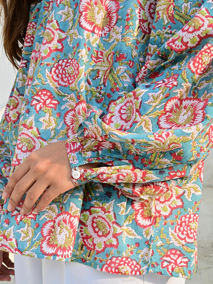 Opio bluse turquise/red