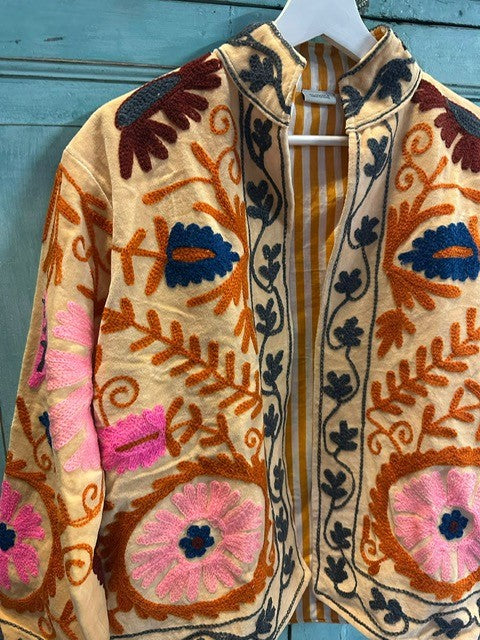 Anouska jakke velur med broderier nude