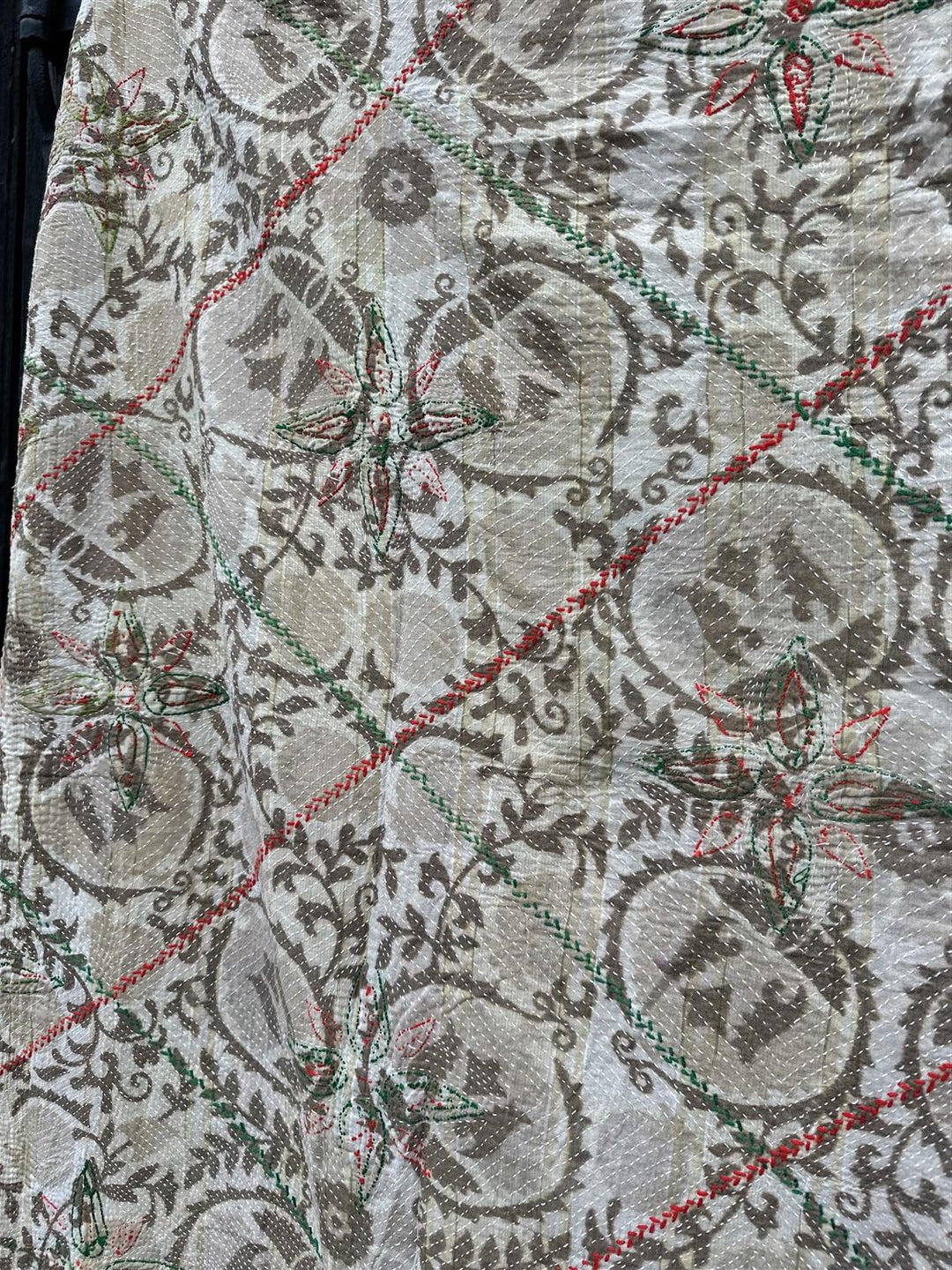 Teppe vintage kantha blokk print suzani oliven 150x210 cm #10