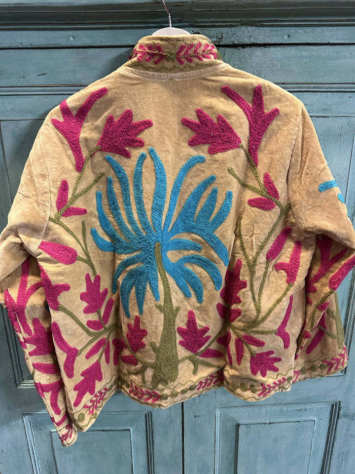 Anouska jakke velur med broderier beige