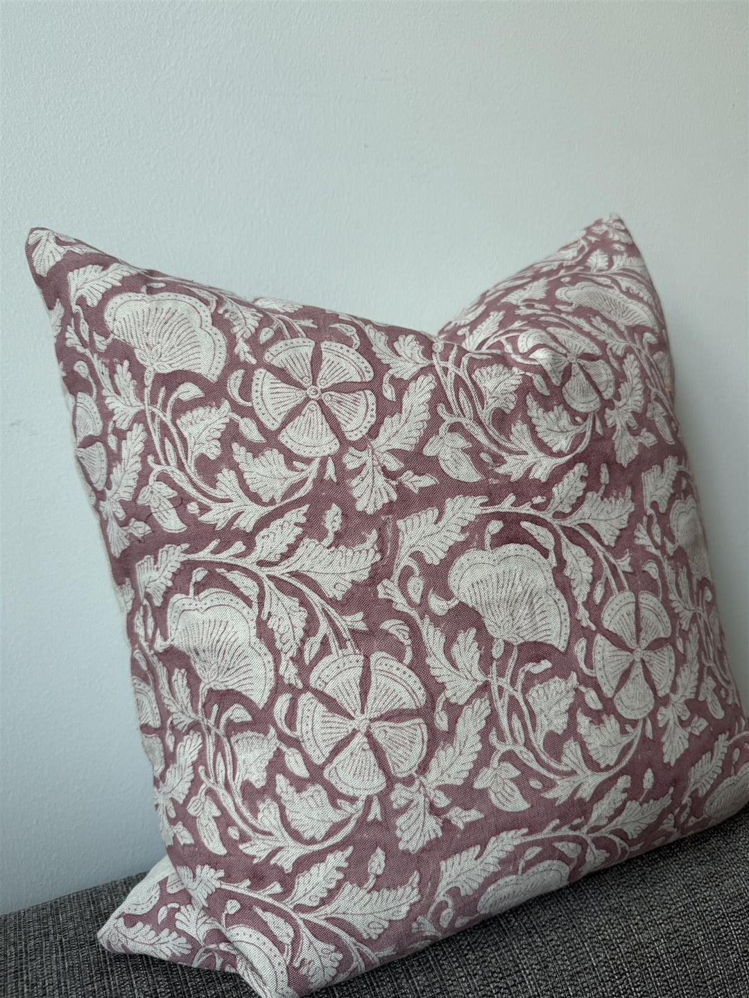 Putetrekk 100% lin blokktrykket mønster 50x50 cm natur & old rose