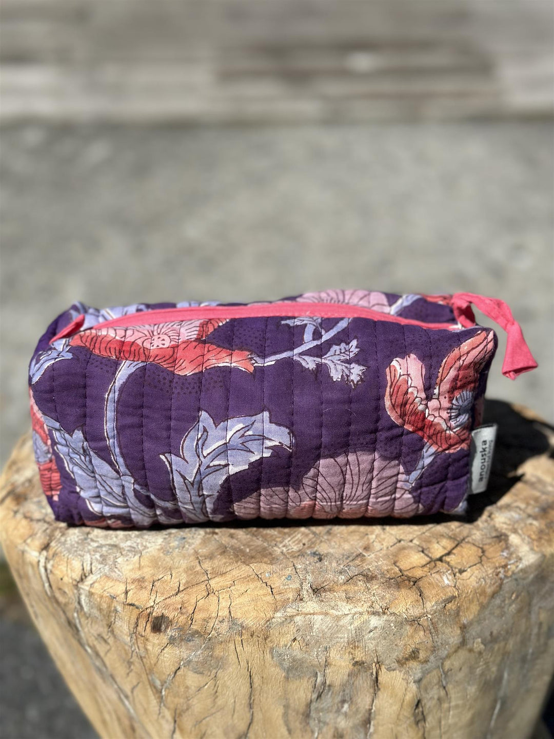 Sminkepung blokktrykket ink blue terracotta