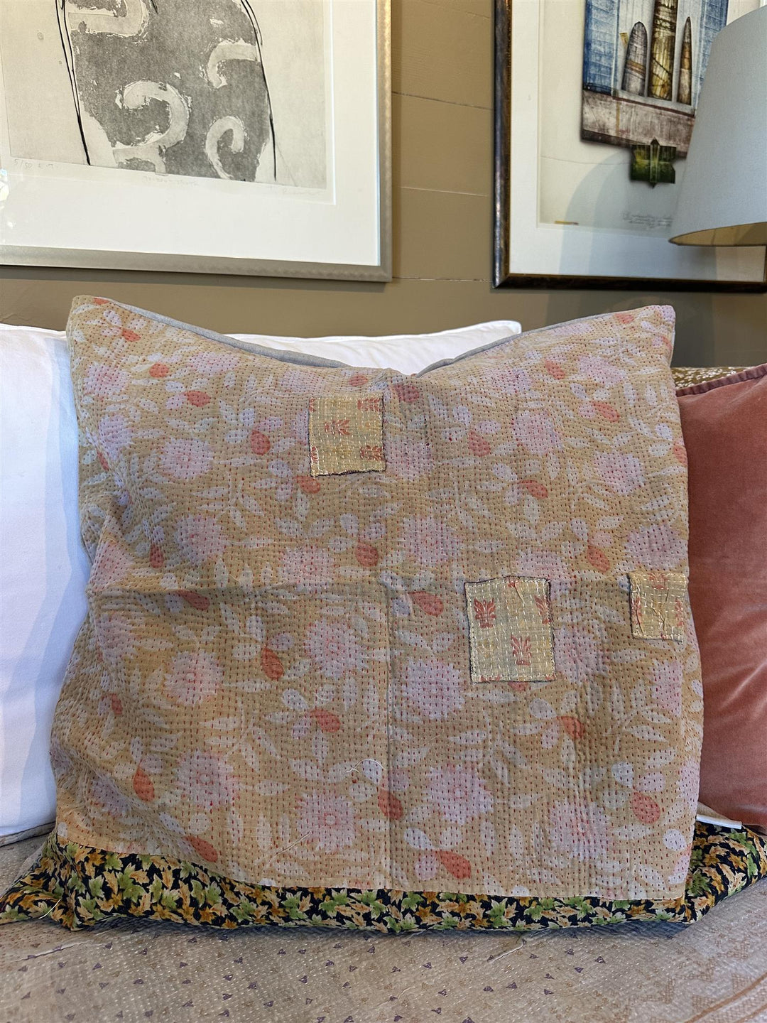 Putetrekk vintage kantha 60 x 60 cm Nr 24