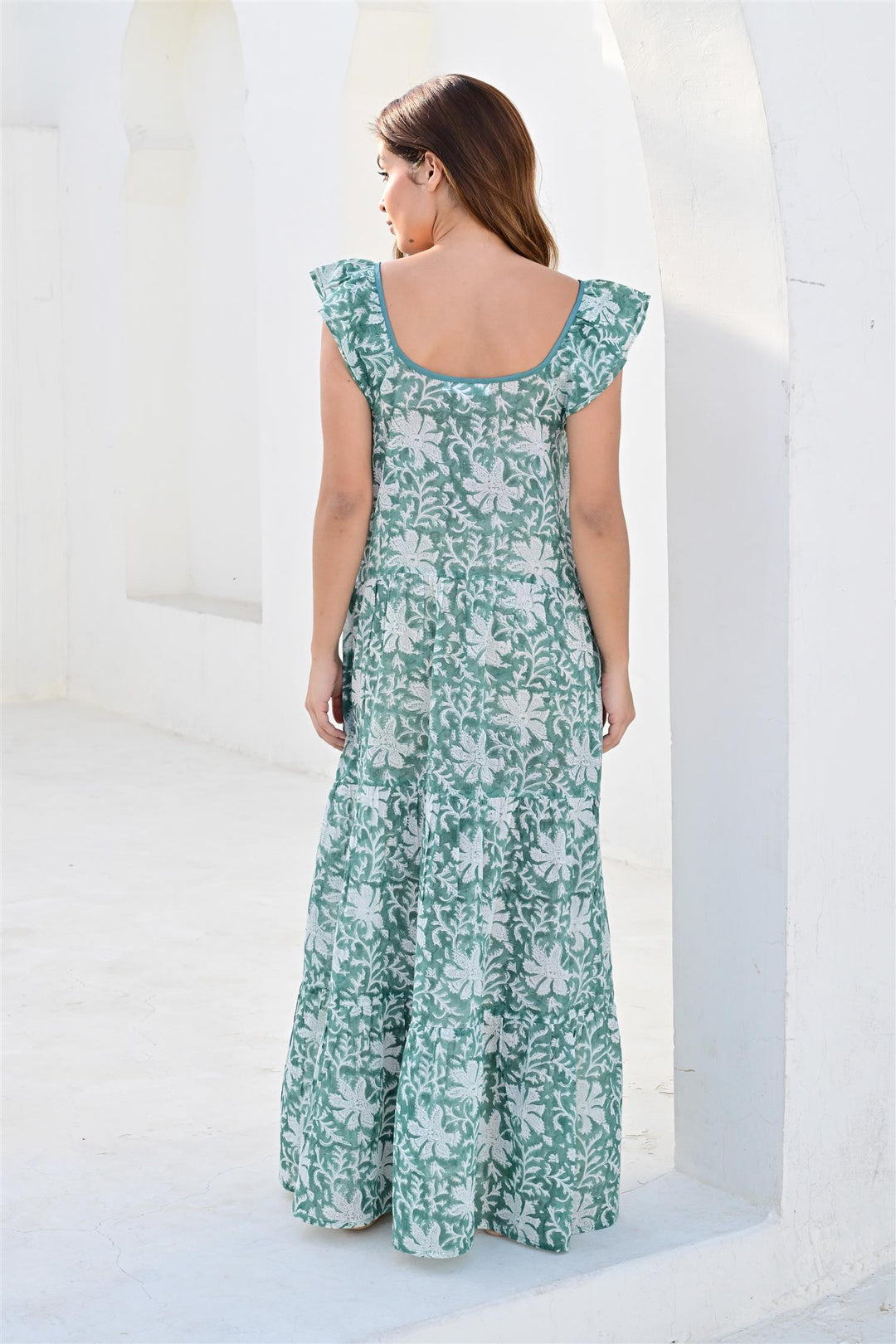 Nice kjole lang teal green lurex