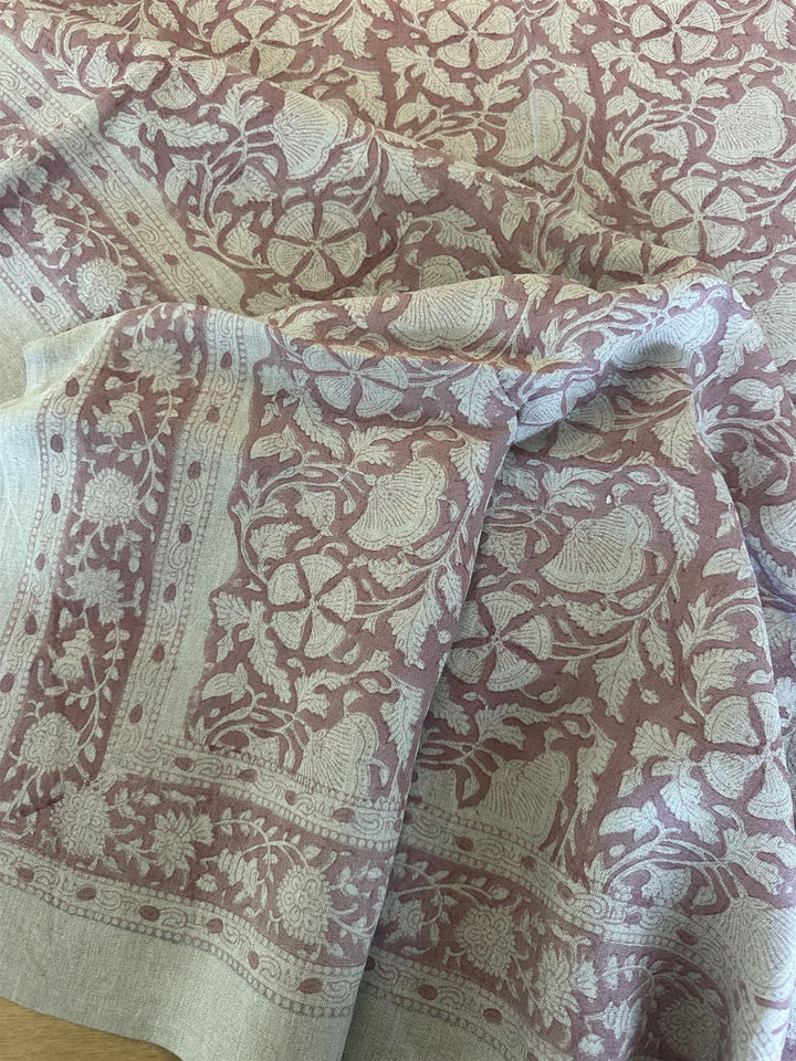 Duk 100% lin blokktrykket mønster 150x250 cm old rose