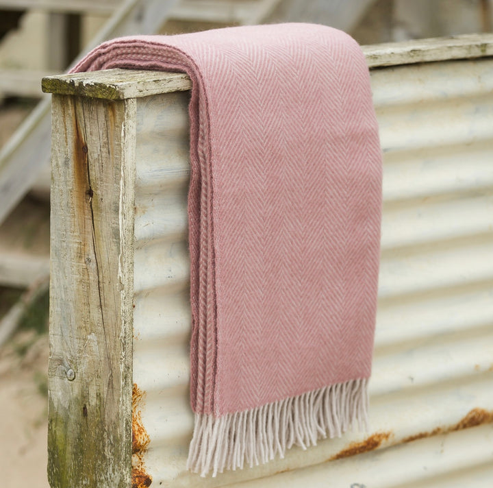 Tweedmill fishbone pure wool dusky pink pearl