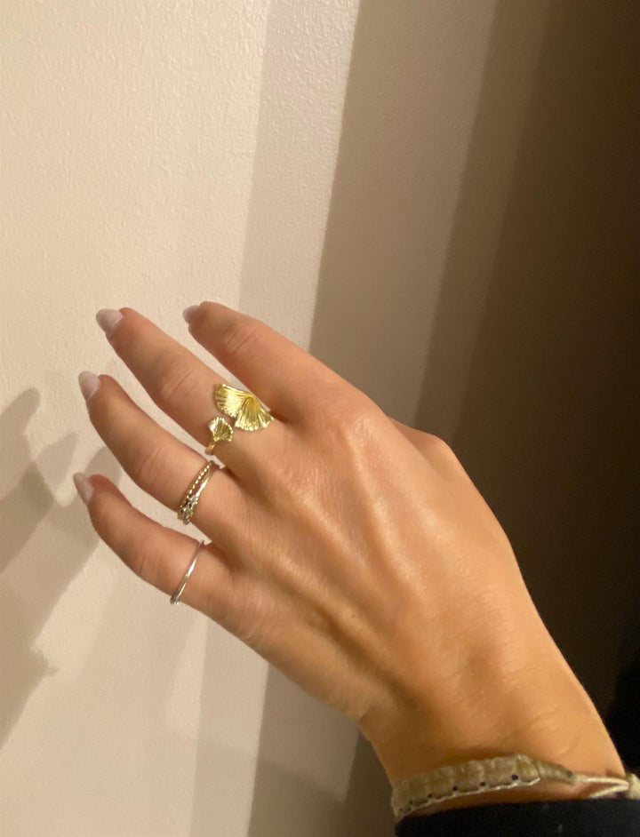 Ring gingko gullforgylt