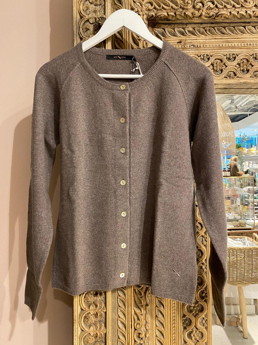 Cardigan cashmere ash brown melange