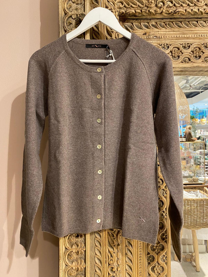 Cardigan cashmere ash brown melange