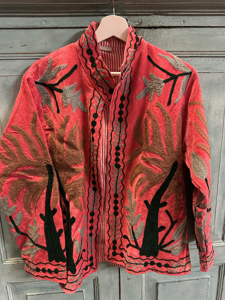 Anouska jakke velur med broderier coral