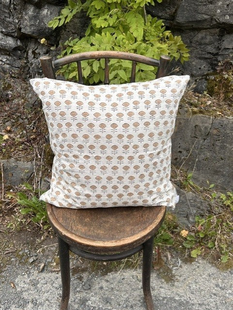 Putetrekk 100% lin blokktrykket mønster 50x50 cm natur, brun