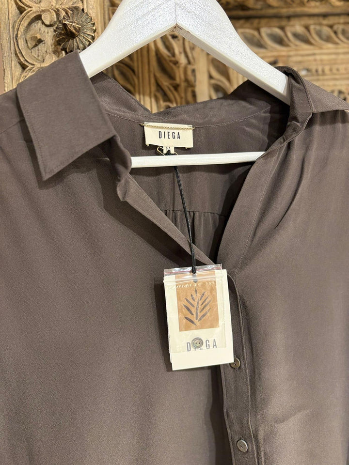 Calbiza bluse 100% silke choco
