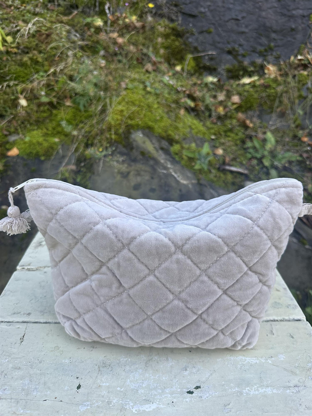 Toalettmappe velur grey beige NY