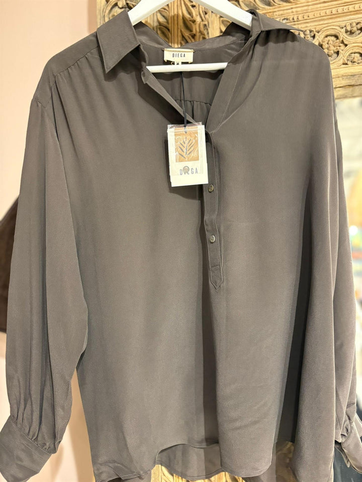 Calbiza bluse 100% silke choco