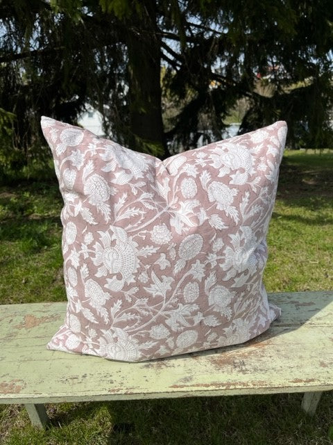 Putetrekk blokktrykk bomull 50x50 cm støvet aubergine