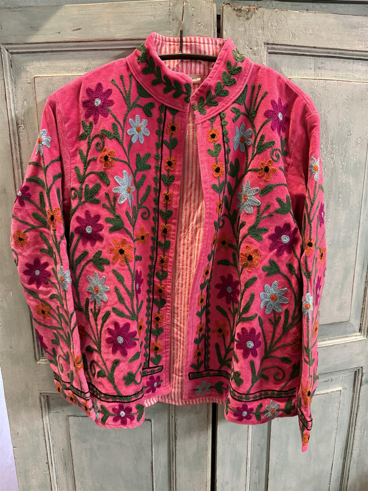 Anouska jakke velur med broderier pink