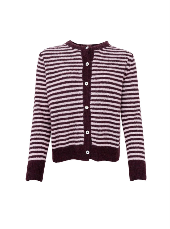 Cardigan med striper plum & pink