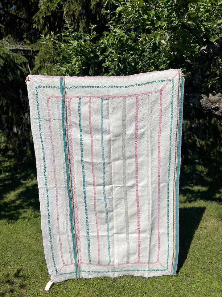 Teppe vintage kantha blokk print rosa ca 112x174 cm