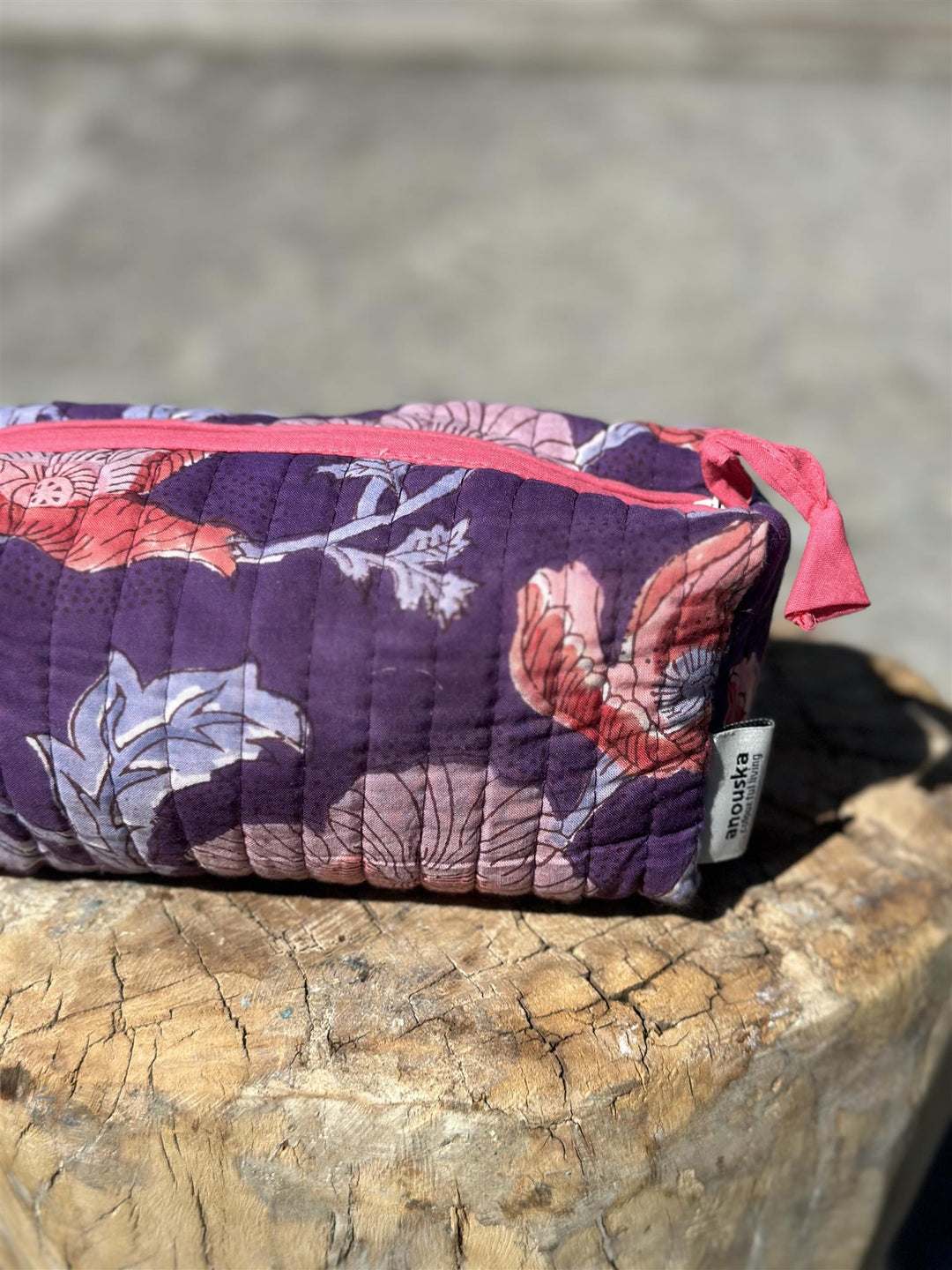 Sminkepung blokktrykket ink blue terracotta