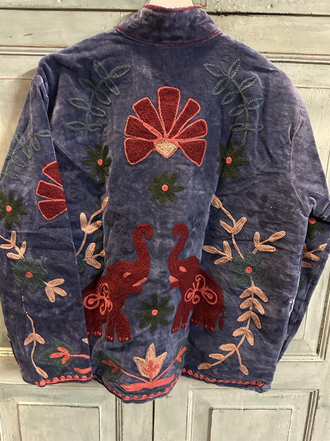 Anouska jakke velur med broderier blue