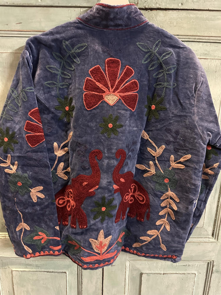 Anouska jakke velur med broderier blue