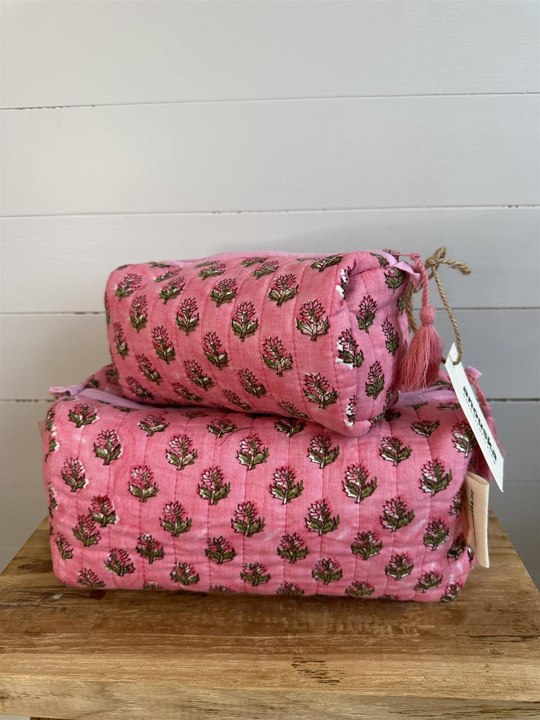 Toalettmappe blokktrykket Clementine pink