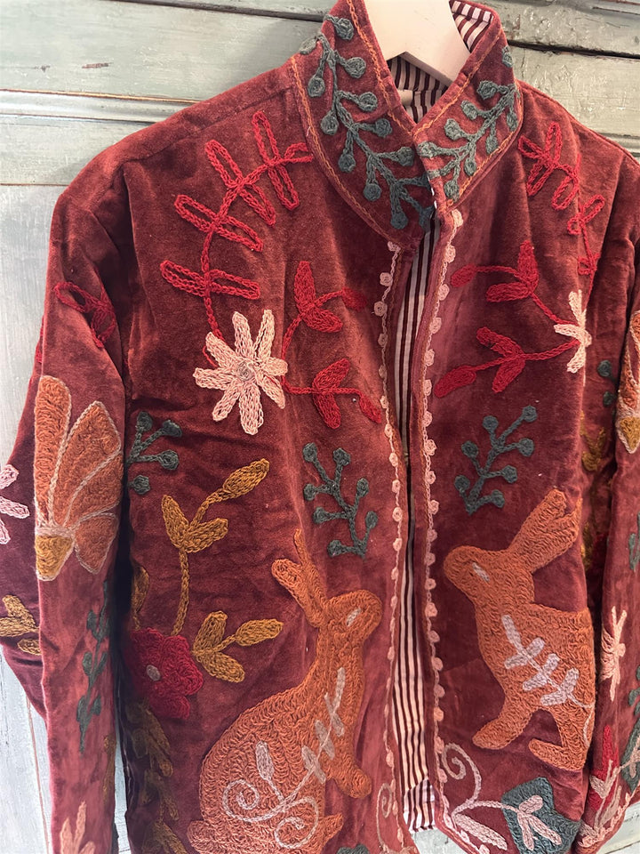 Anouska jakke velur med broderier burgundy