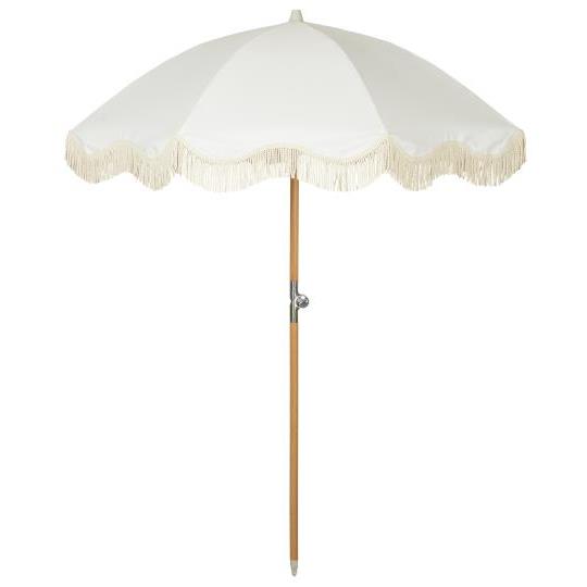 Parasoll hvit med naturfargede frynser Ø: 165 cm