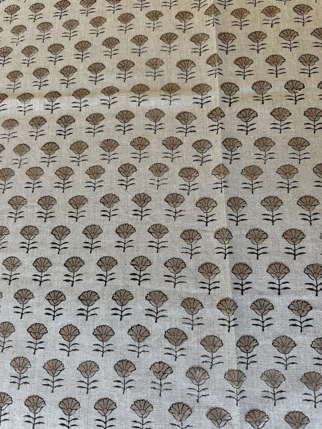 Duk 100% lin blokktrykket mønster 150x350 cm natur & brun