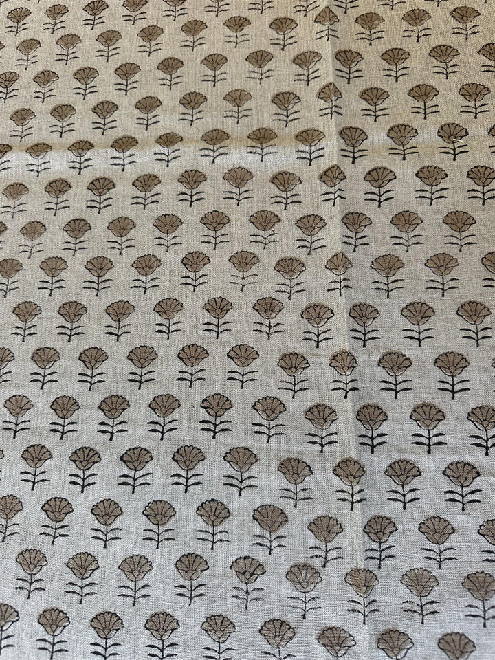 Duk 100% lin blokktrykket mønster 150x350 cm natur & brun