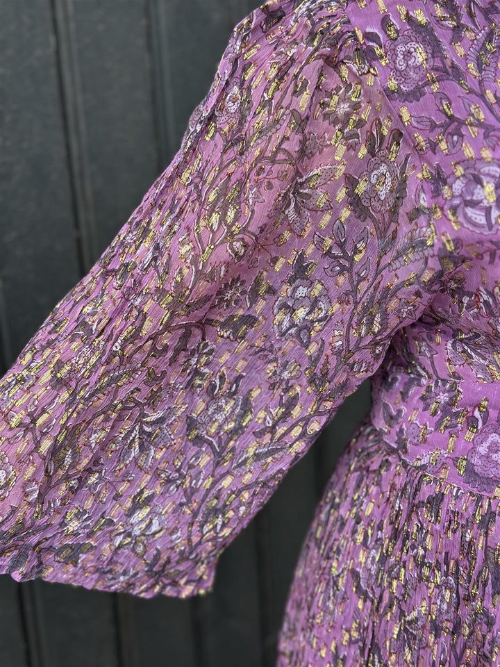 Lene lang kjole med lurex pink/purple