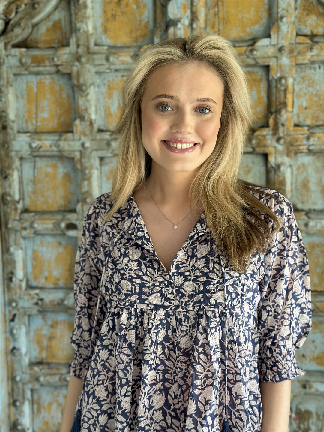 Nina smekkekjole blå & rød
