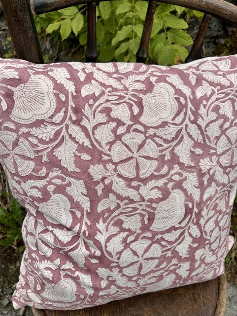 Putetrekk 100% lin blokktrykket mønster 50x50 cm natur & old rose