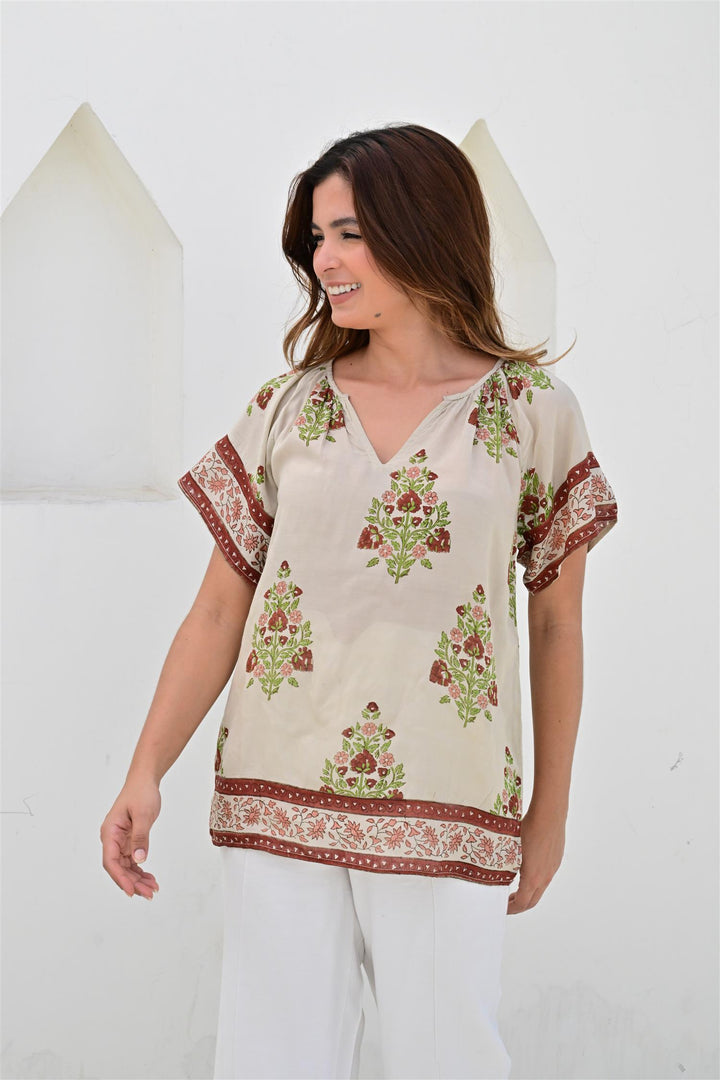 Nimes topp sand/maroon