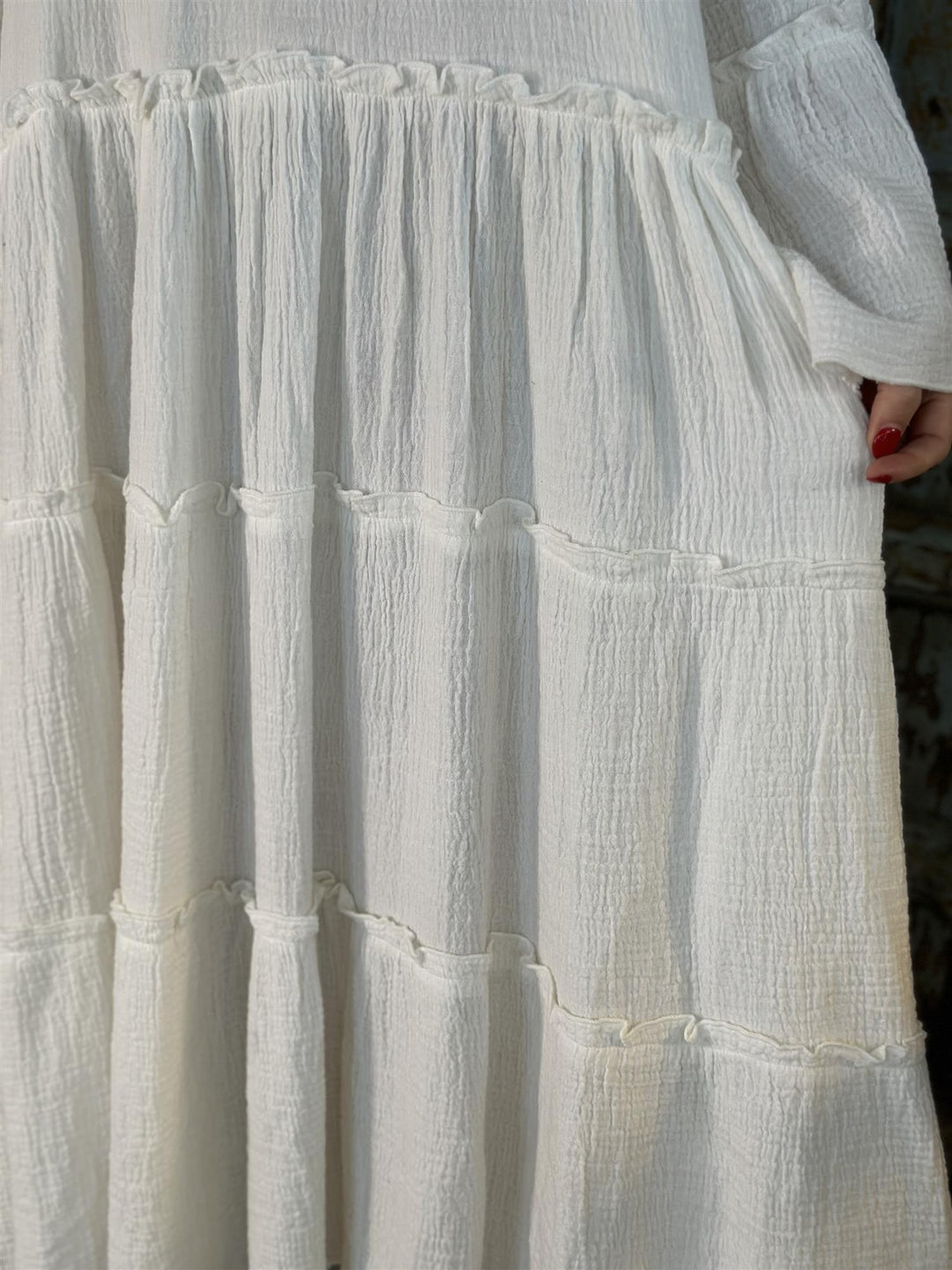 Bahamas lang kjole bomullskrepp hvit