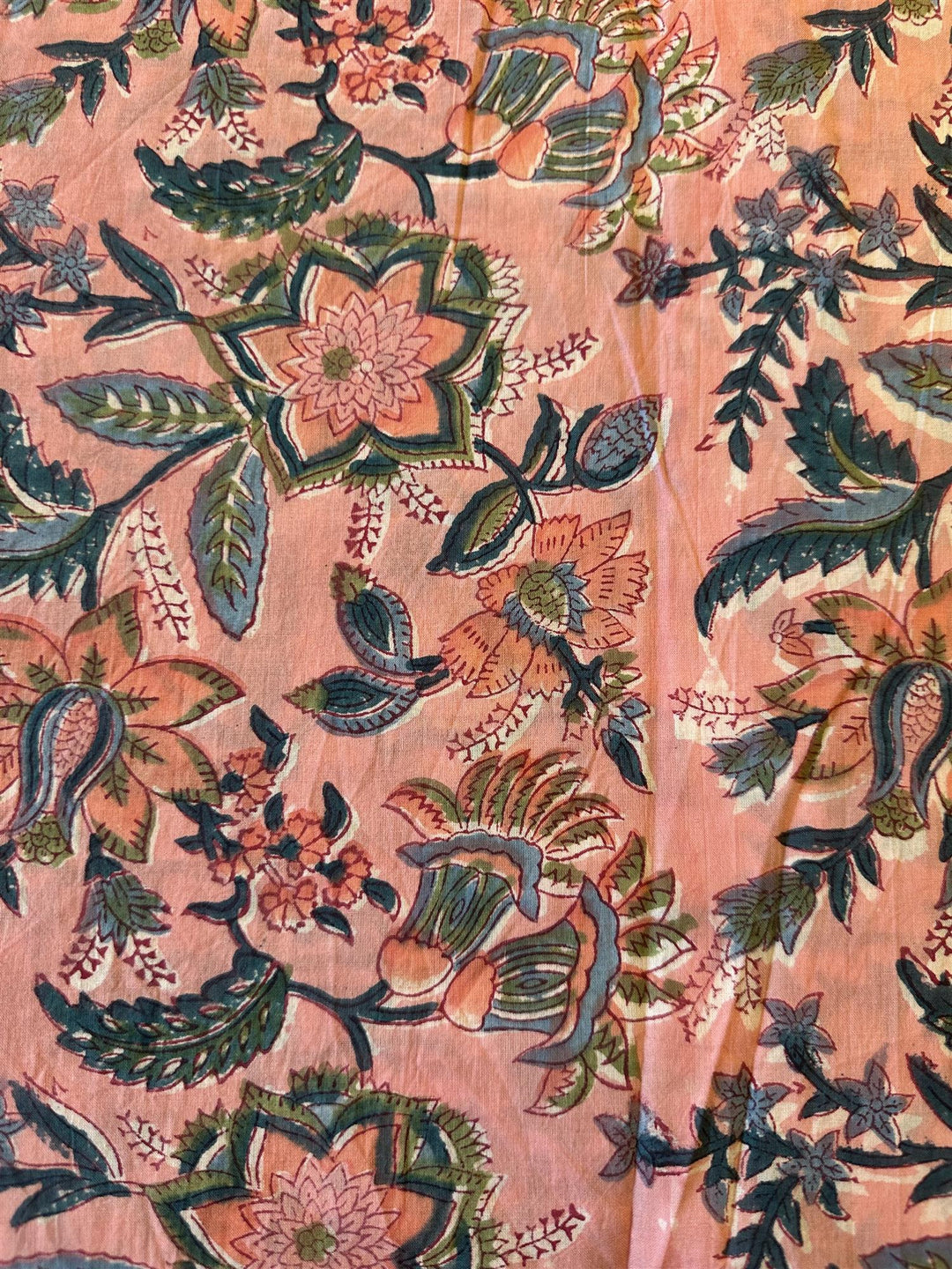 Blokktrykket stoff i metervare 10 meter lengde rosy