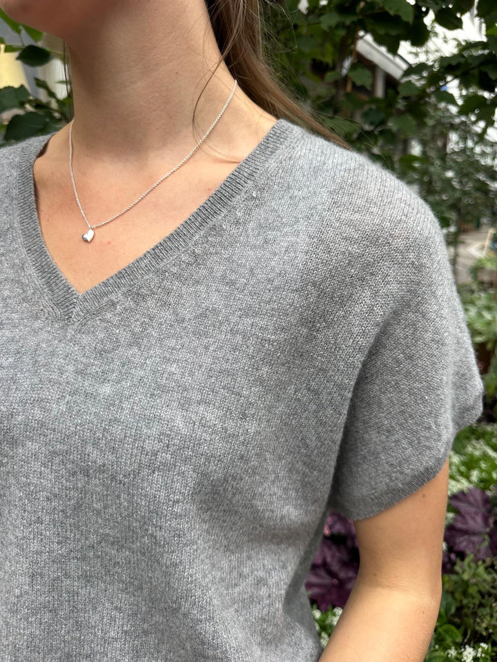 Genser kortermet cashmere dark grey melange