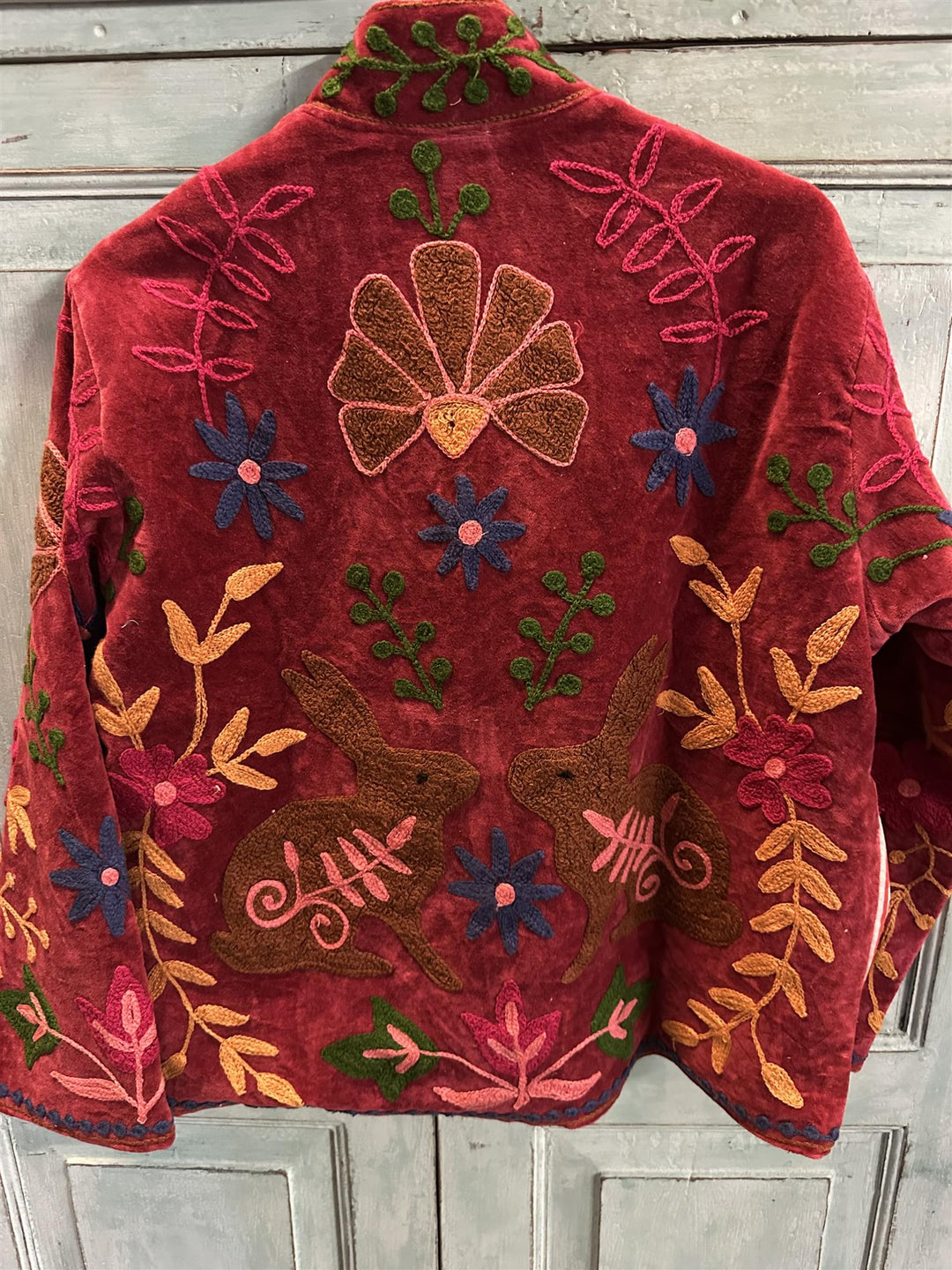 Anouska jakke velur med broderier burgundy