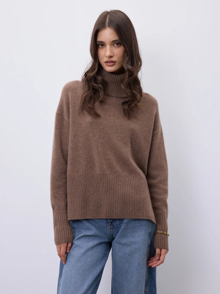 Pyper cashmere genser med høy hals cafe au lait